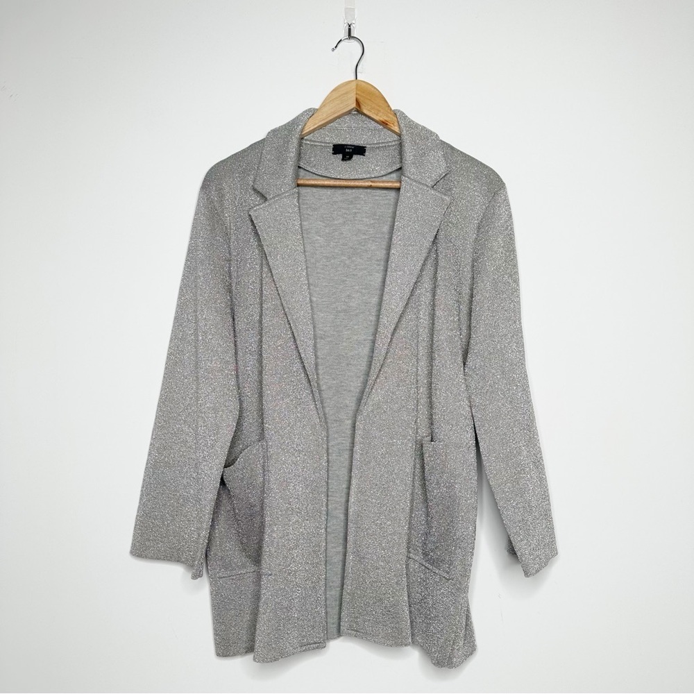 J. Crew 365 Sophie Silver Sparkly Open Front Sweater Blazer Size Medium